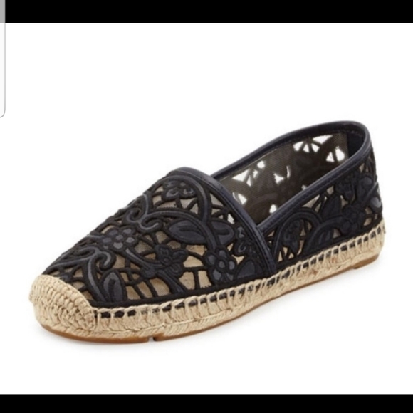 Tory Burch Shoes - Tory Burch Black Lace Lucia Espadrille Fla…